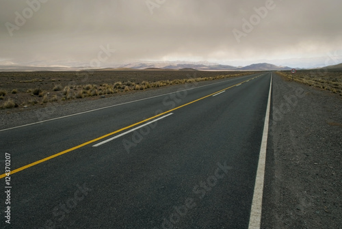 Endless patagonian road shows freedom but also overwhelming loneliness emotion as desolate landscape