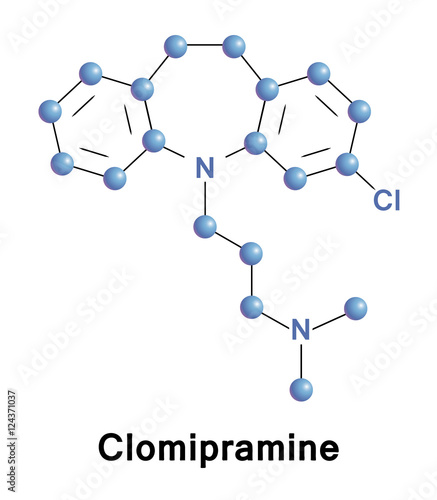Clomipramine is a tricyclic antidepressant (TCA). It is used for the treatment of obsessive compulsive disorder, panic disorder, major depressive disorder, and chronic pain. Vector structure of drug.