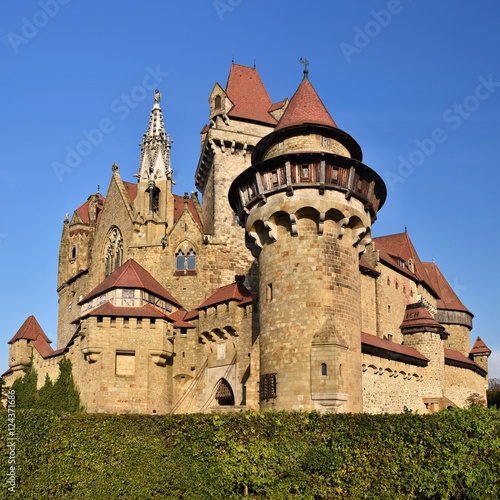 Beautiful medieval Kreuzenstein castle in Leobendorf village. Near Vienna, Austria - Europe. Autumn day.