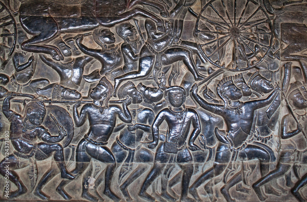 Ancient reliefs at Angkor Wat, Cambodia Ancient reliefs at Angkor Wat, Cambodia