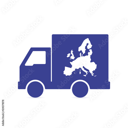 Isolated delivery truck with  a map of Europe