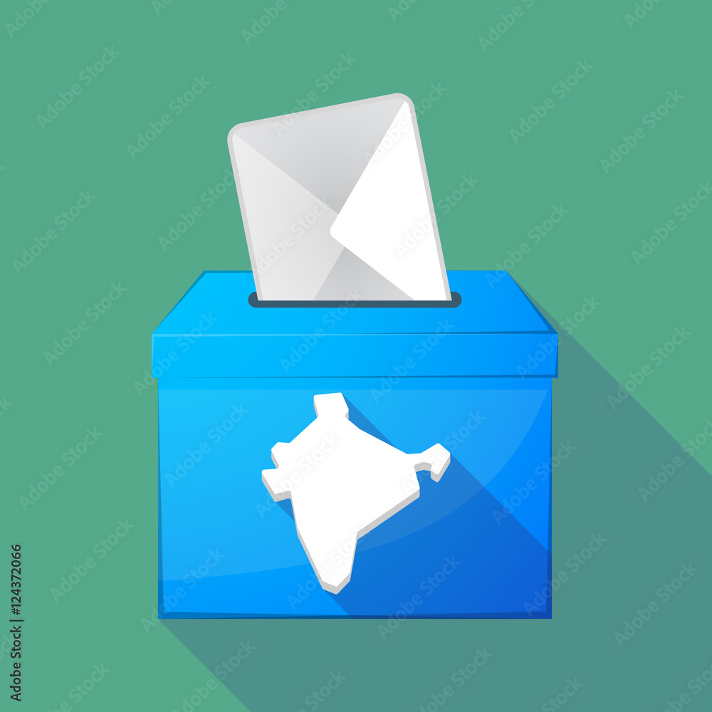Long shadow ballot box with a map of India Long shadow ballot box with a map of India