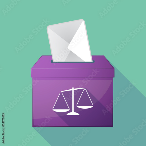 Long shadow ballot box with  an unbalanced weight scale
