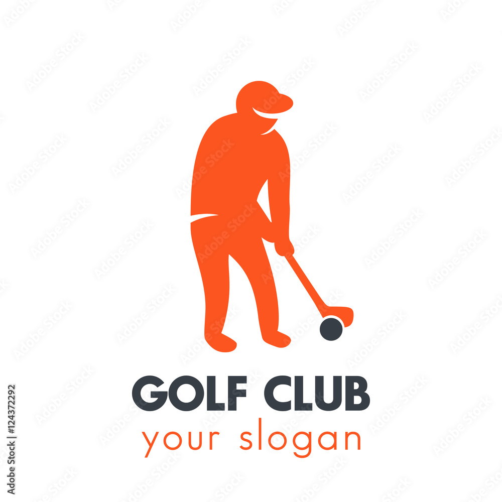 golf logo element, golfer with club on white
