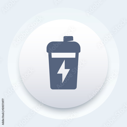 Sport shaker, nutrition for gym training round icon