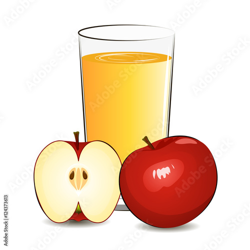 Vector illustration of glass with apple juice and apples