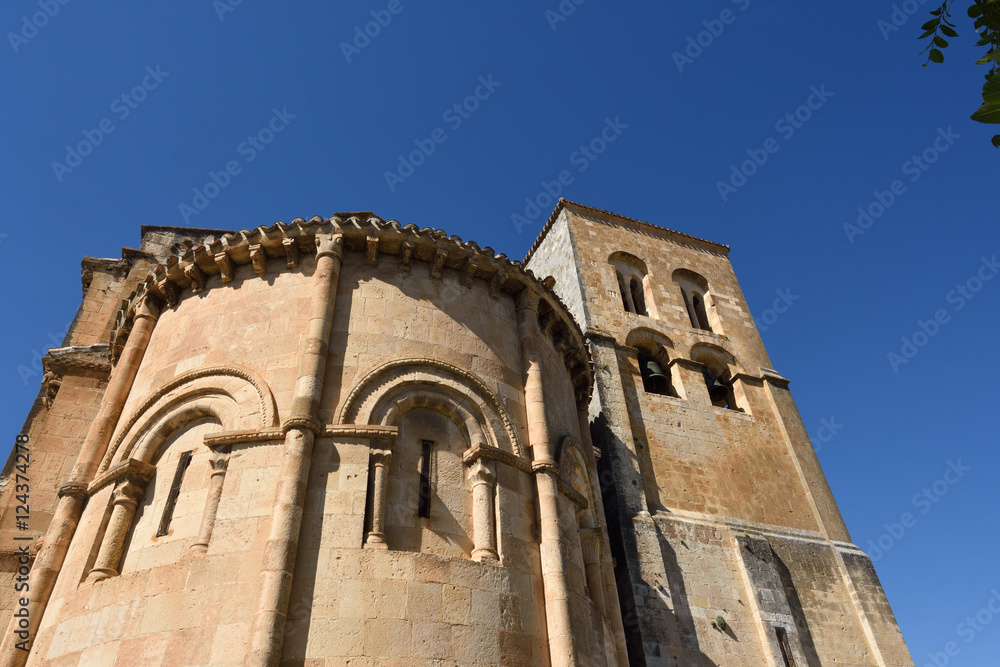 Bell tower and apse of El Salvador Church,Sepulveda,Segovia province, Spain