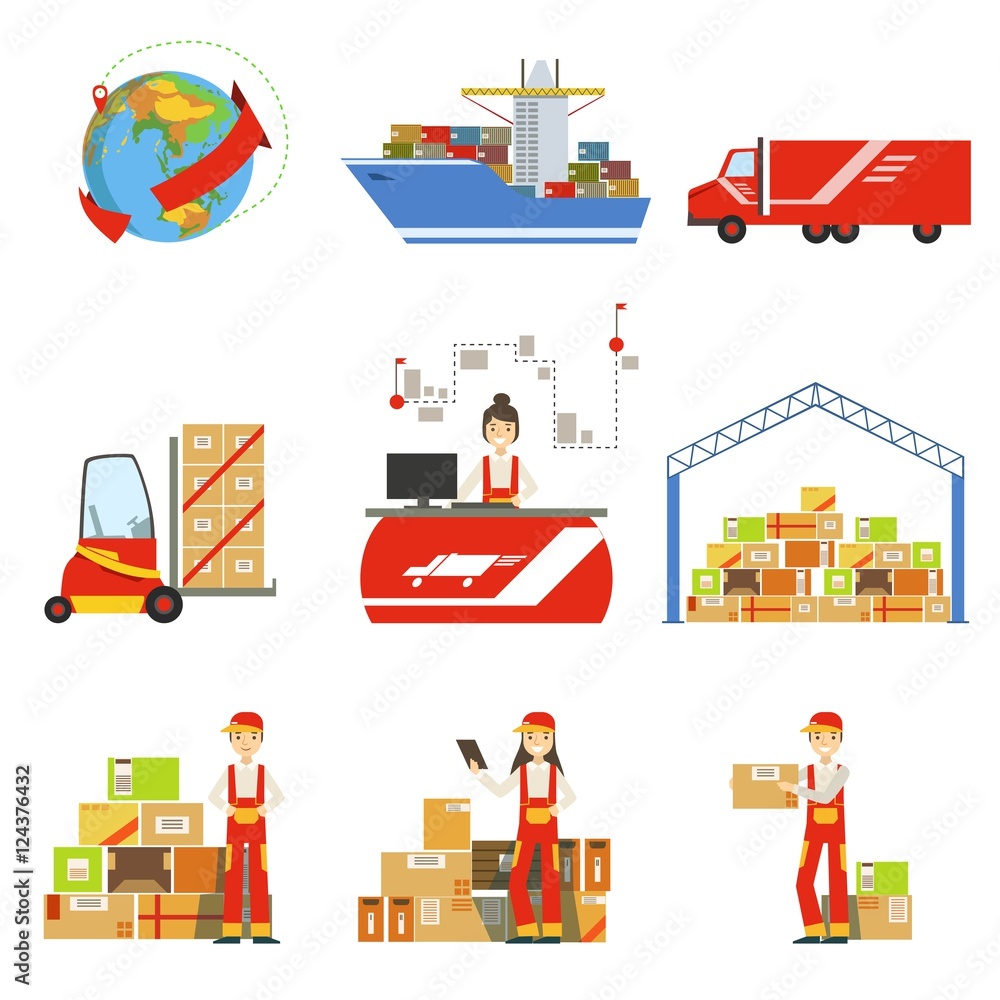 Logistics And Delivery Process And Managers Set