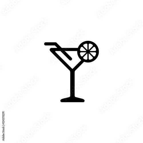 alcohol coctail drink glass with straw bar vector icon simple bl