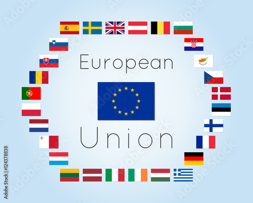 Vector illustration of European Union countries flags (28 states of Europe). Clean flat style. Editable design elements for banner, website, presentation, infographic, poster, map, collage. Eps 10