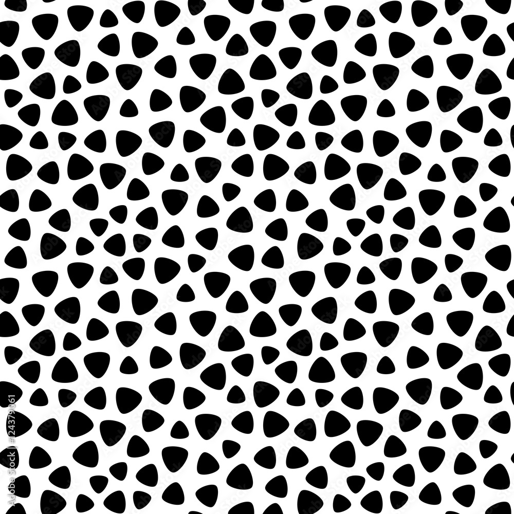 Vector monochrome seamless pattern, black & white geometric triangle spots. Abstract background, endless texture for fabric print, card, table cloth, furniture, banner, cover, decoration, wrapping Vector monochrome seamless pattern, black & white geometric triangle spots. Abstract background, endless texture for fabric print, card, table cloth, furniture, banner, cover, decoration, wrapping