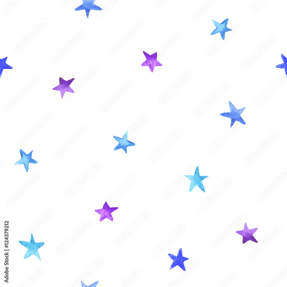 Seamless pattern blue and violet watercolor stars Seamless pattern blue and violet watercolor stars