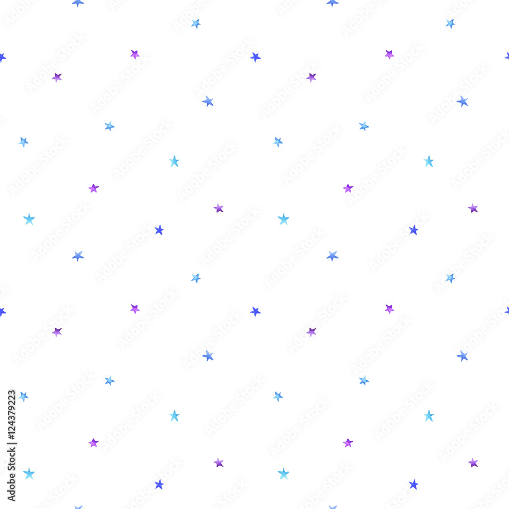 Seamless pattern with hand painted blue watercolor stars
