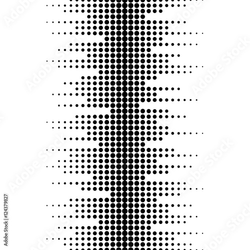 Vector monochrome seamless pattern. Dynamic visual effect, background with different sized dots. Black & white. Illustration of sound waves. Geometric texture for prints, digital, cover, decor, web