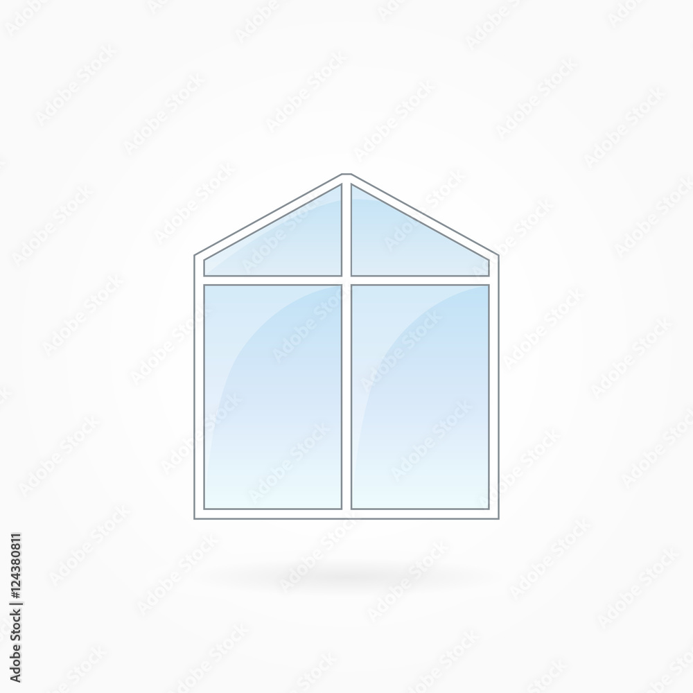 Window frame vector illustration, double modern window with triangular
