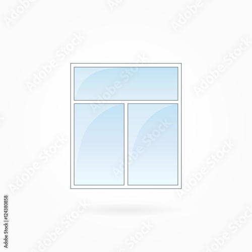 Window frame vector illustration, two-leaved square closed modern window. White plastic window with blue sky glass, outdoor objects collection, flat style. Editable isolated design element. Eps 10 photo