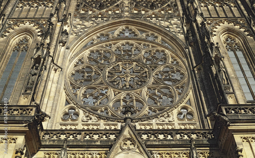 Obraz premium Detail of St. Vitus' Cathedral Tower in the city of Prague