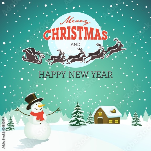 winter landscape and Christmas celebration, snowman