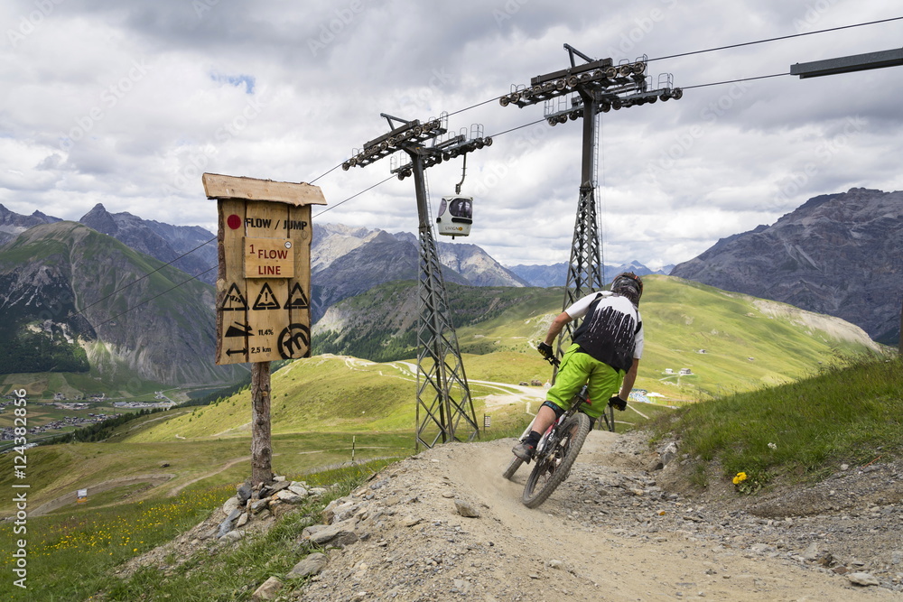 Flow line in bikepark in mountains above Livigno, Italy