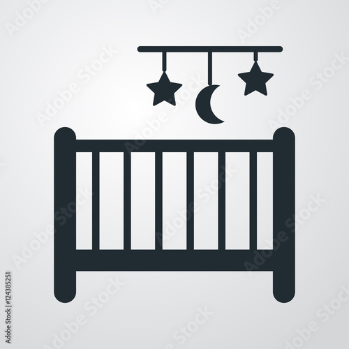 Icono plano cuna con juguete movil fondo degradado