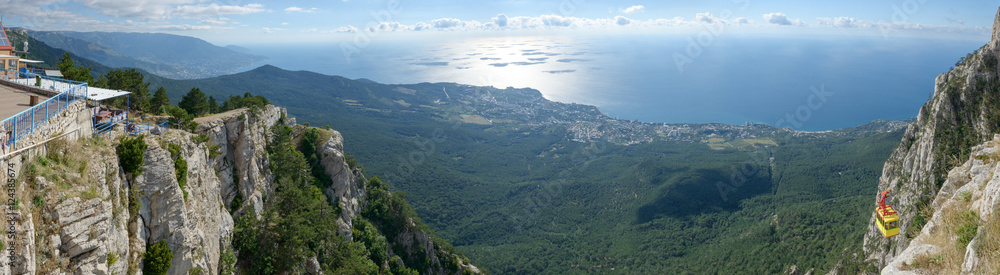 Panoramic view from Ai-Petri mountain towards coastline of Crime