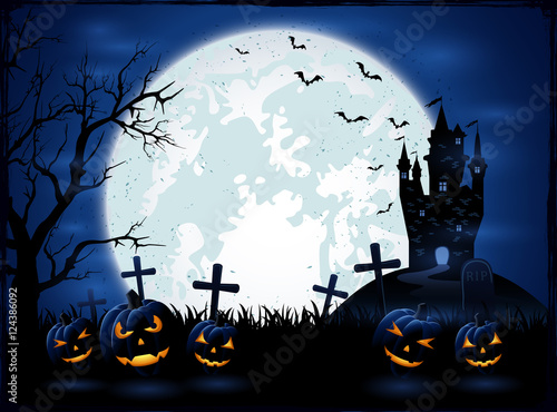 Dark Halloween night with pumpkins