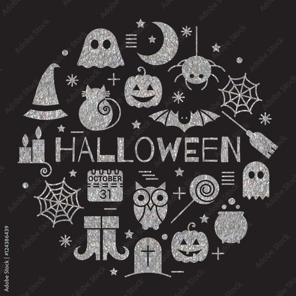 Halloween silver icons set in circle shape Halloween silver icons set in circle shape
