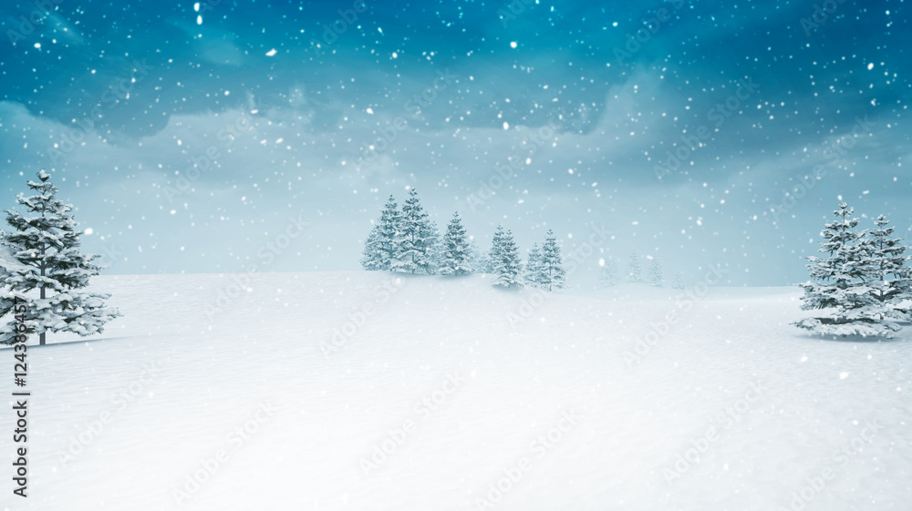 Naklejka premium snow covered winter landscape at snowfall