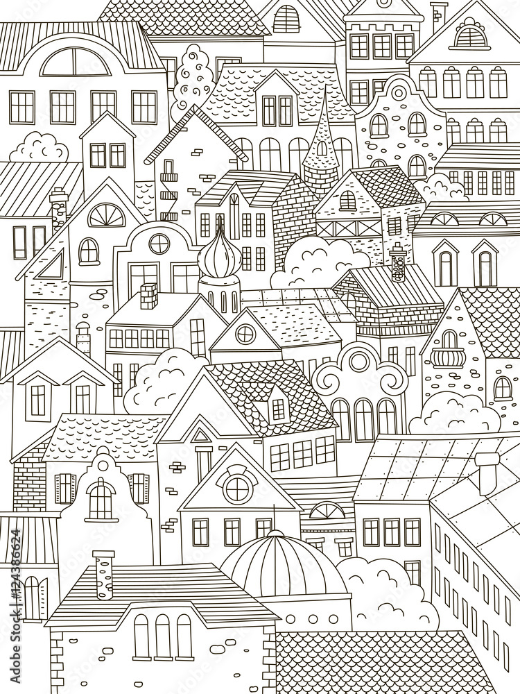 town coloring book winter