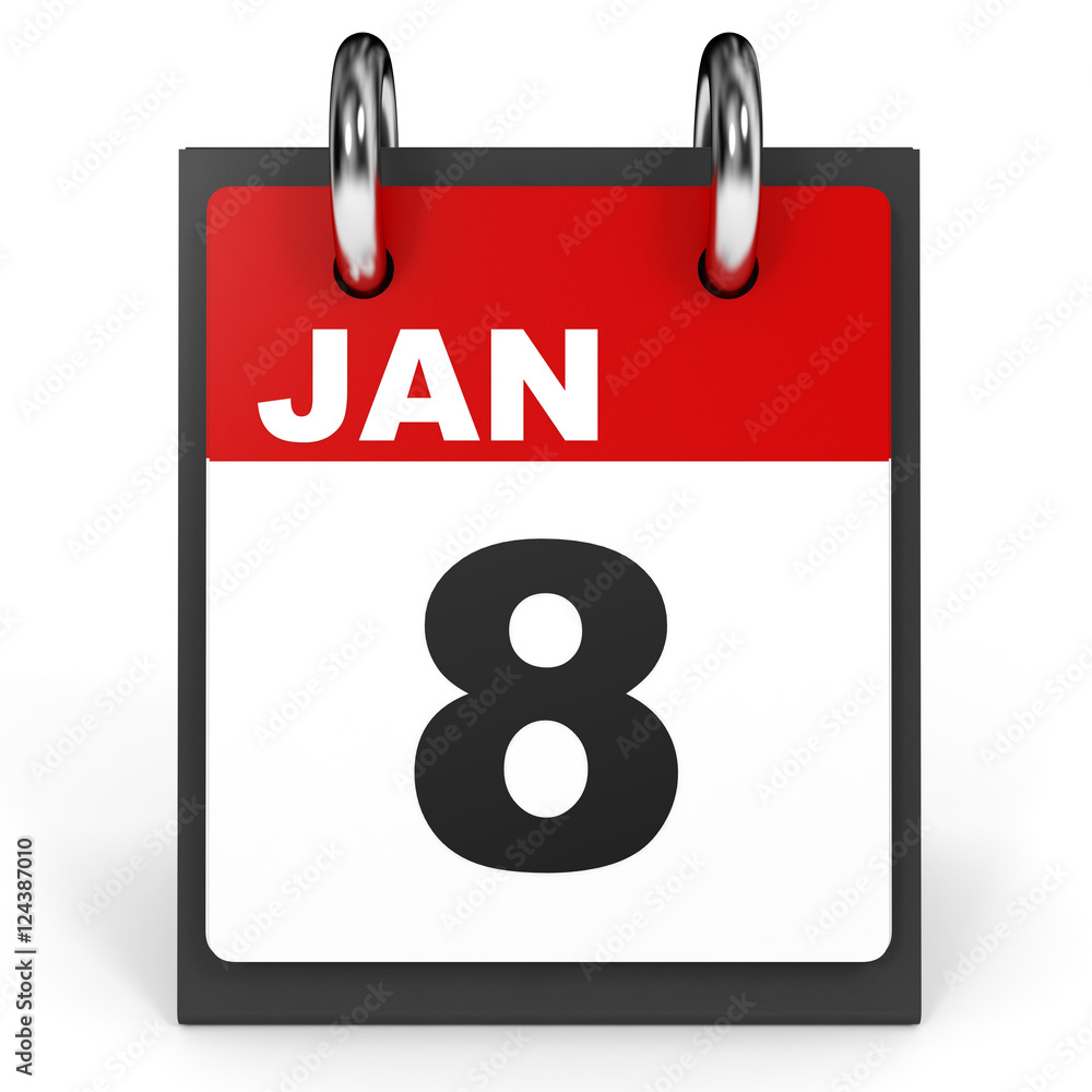 Fototapeta premium January 8. Calendar on white background.