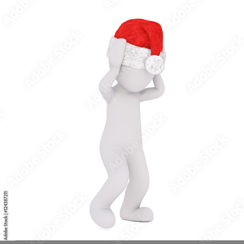 Upset 3D figure in red Santa hat