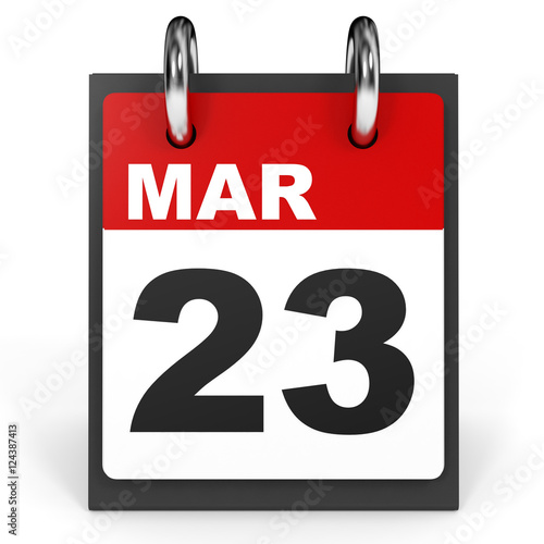 March 23. Calendar on white background.