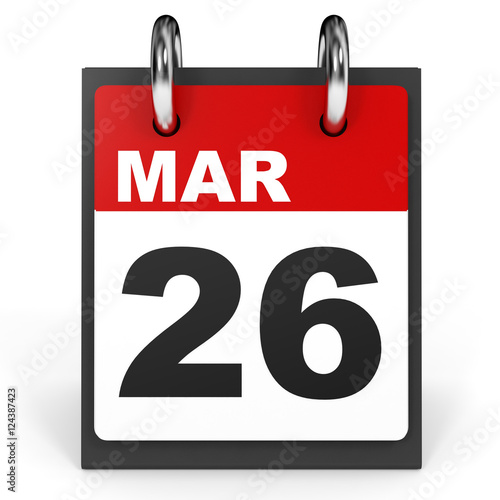 March 26. Calendar on white background.