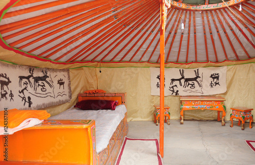 Yurt interior in Mongolia photo