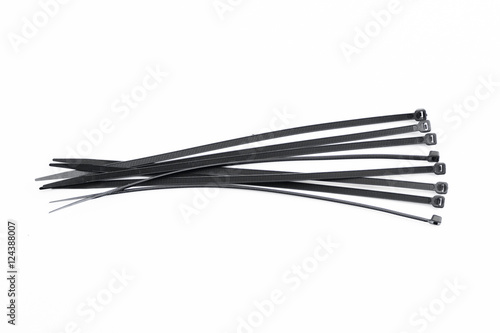 Black Cable Ties Isolated on White Background..