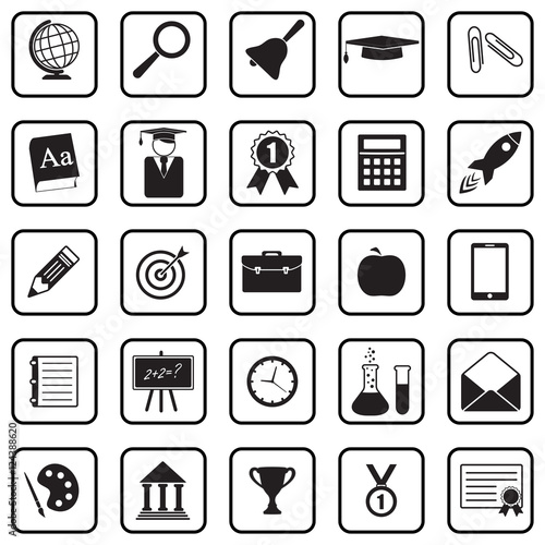 School and education icon set. Teaching and learning symbols. Vector illustration.
