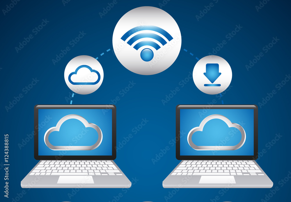 Blue Gradient Cloud Data Transfer Network Icons Set Stock Template ...