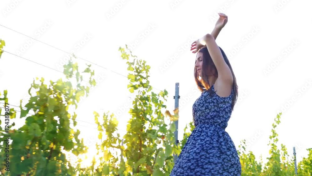 Pretty Young Female Dancing In Vineyard at Sunset Pretty Young Female Dancing In Vineyard at Sunset