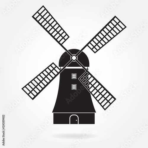 Windmill icon or sign isolated on white background. Mill symbol. Vector illustration.