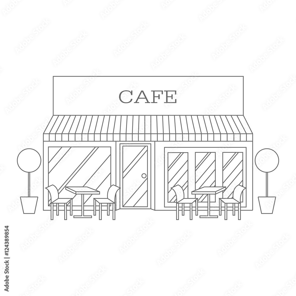 Vector illustration of building restaurant and cafe line icon