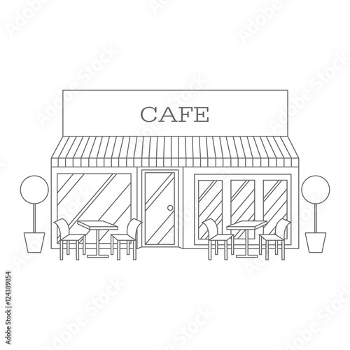 Vector illustration of building restaurant and cafe line icon