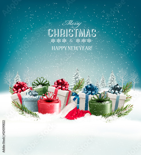Holiday Christmas background with a gift boxes. Vector.