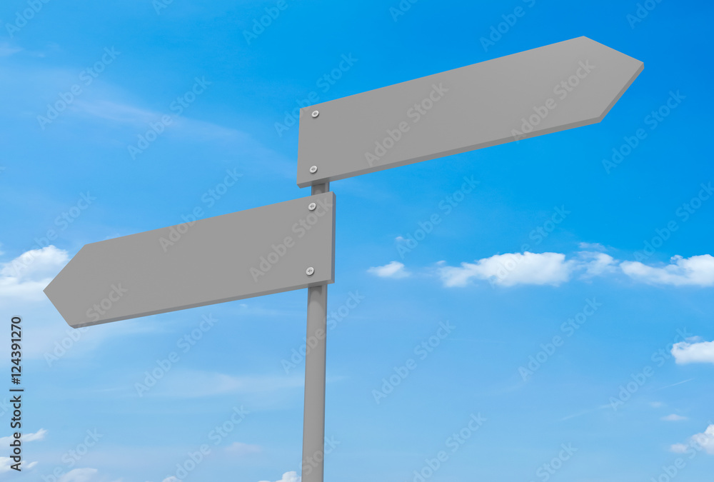 Blank Road Signs Pointing In Opposite Directions, 3d illustration Blank Road Signs Pointing In Opposite Directions, 3d illustration