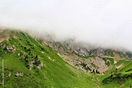 Panoramic view of the Alps in Switzerland on a hot summer day