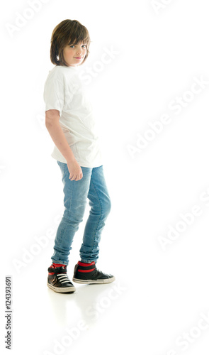 Model in studio isolated on white background full length