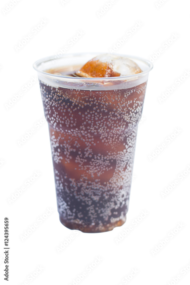cola drink in plastic glass with ice isolated on white cola drink in plastic glass with ice isolated on white