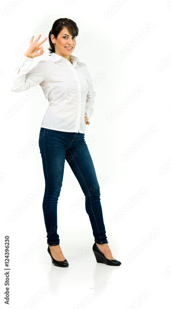 Model in studio isolated on white background full length Model in studio isolated on white background full length