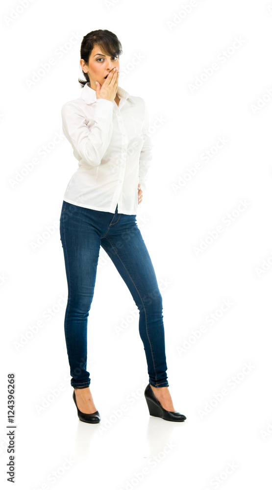 Model in studio isolated on white background full length Model in studio isolated on white background full length