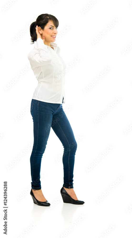 Model in studio isolated on white background full length Model in studio isolated on white background full length