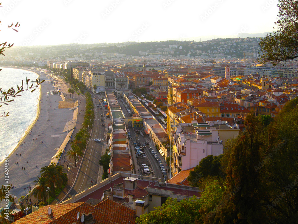 Nice,Cote d'Azur, France. View of the city from the hill Chateau. Castle hill has plenty of lookouts at different heights .
